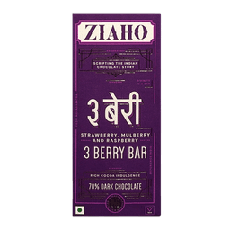 Ziaho 3 Berry Chocolate Strawberries, Mulberries and Raspberries Flavour 70% Dark Chocolate Bar thumbnail 1