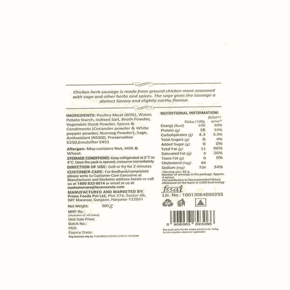 La Carne Chicken Herb Sausages 300 g 3